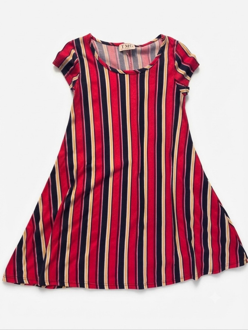 TMG Red Black Striped Short Sleeve Swing Dress Size Medium